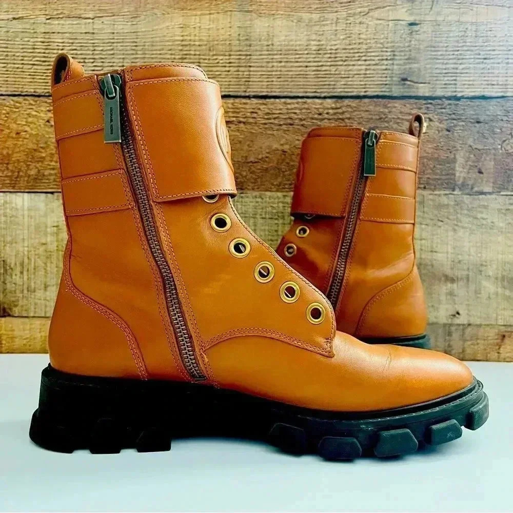 Micheal Kors Ridley Leather Combat Boots - Picture 4 of 13